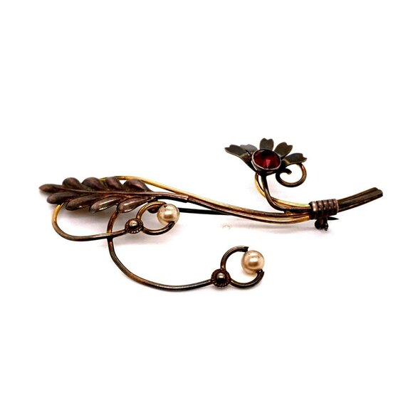 VTG Van Dell Sterling Silver 1/20th 12K Gold Fill, Pearl & Rhinestone Brooch 181 - Picture 3 of 5